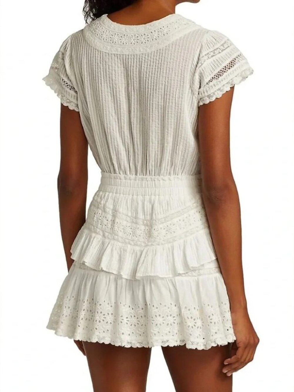 LoveShackFancy Jeromie White V-Neck Eyelet Mini Dress, Small - Picture 5 of 10